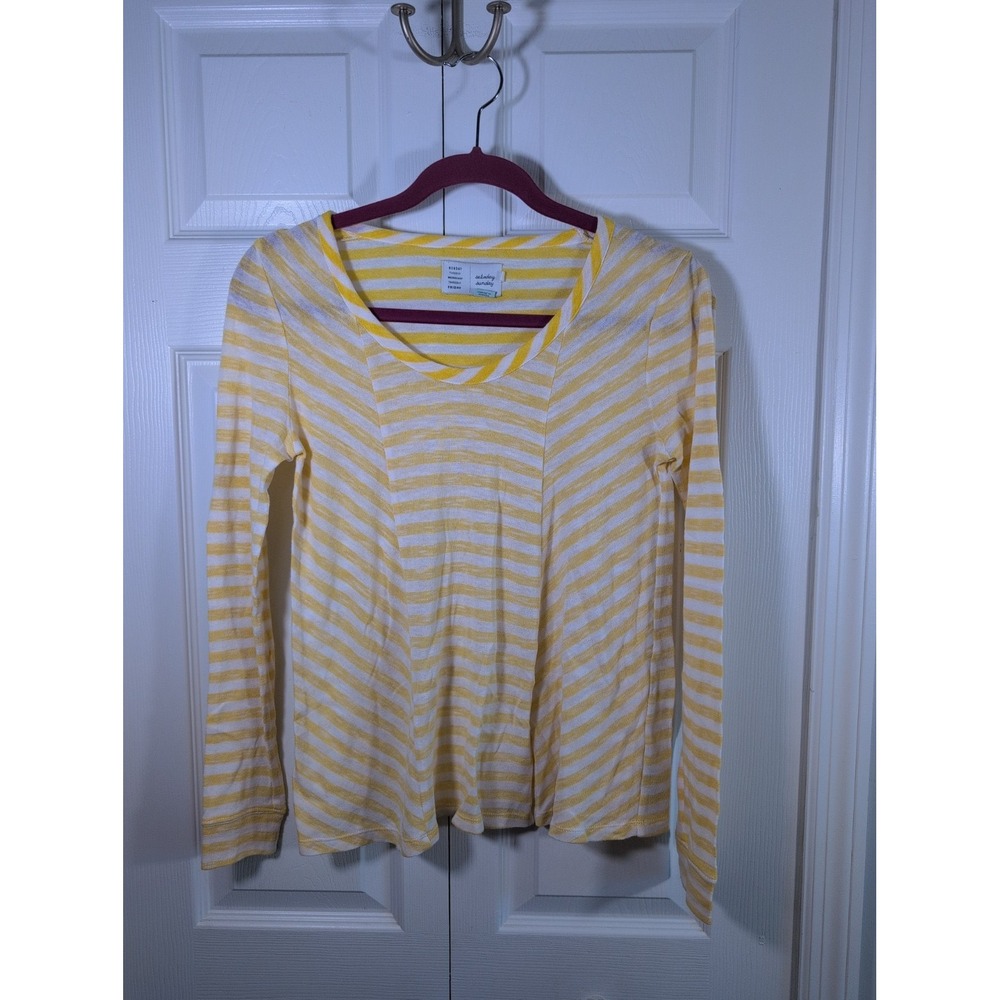 Anthropologie Saturday Sunday Top Womens Small Yellow White Striped Long Sleeve